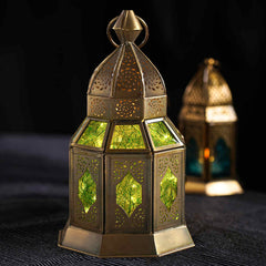 Green Aqsa Brass Antique Lantern - Green Color Glass