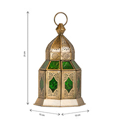 Green Aqsa Brass Antique Lantern - Green Color Glass