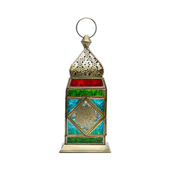 Authentic Handmade Moroccan Golden Lantern - Brass Antique - Multi Color