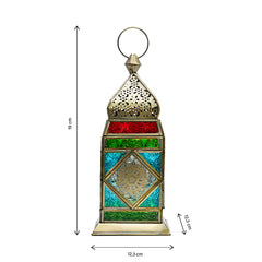 Authentic Handmade Moroccan Golden Lantern - Brass Antique - Multi Color